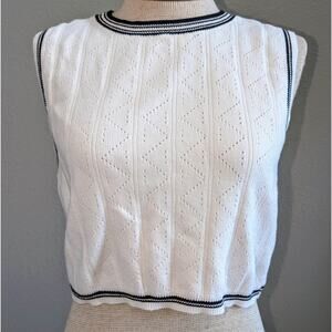 Womens Anthropologie Willow & Wind Sleeveless Cropped Sweater White Black XL